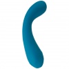 Silikonový modrý vibrátor The Swan Curve Squeeze control lze používat z obou stran.