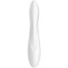 Pohled na anatomicky tvarovaný vibrátor bílé barvy se stimulátorem klitorisu Satisfyer Pro G-spot Rabbit.