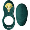 Zalo Bayek Smart vibrátor pro páry s erekčním kroužkem ve smaragdově-zlaté barvě.