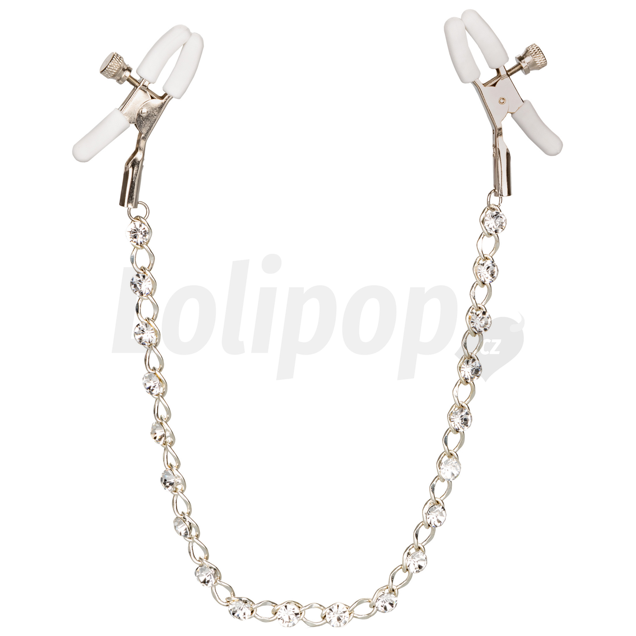 Levně California Exotics Crystal Chain Nipple Clamps Silver