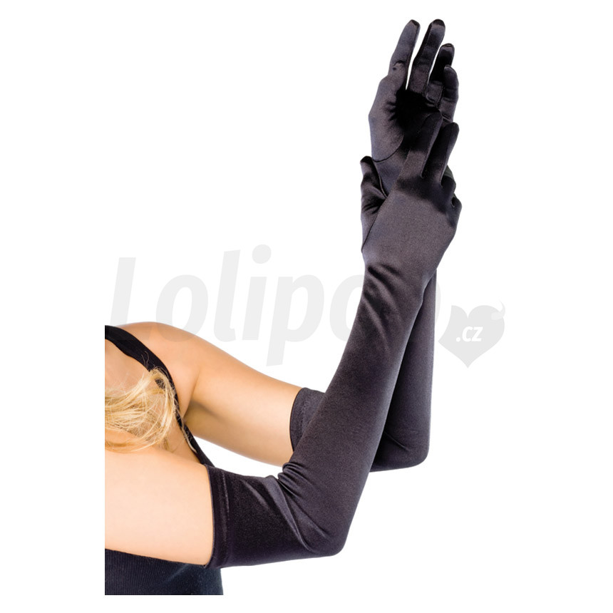 Levně Leg Avenue Extra Long Satin Gloves 16B - Saténové rukavičky Černá