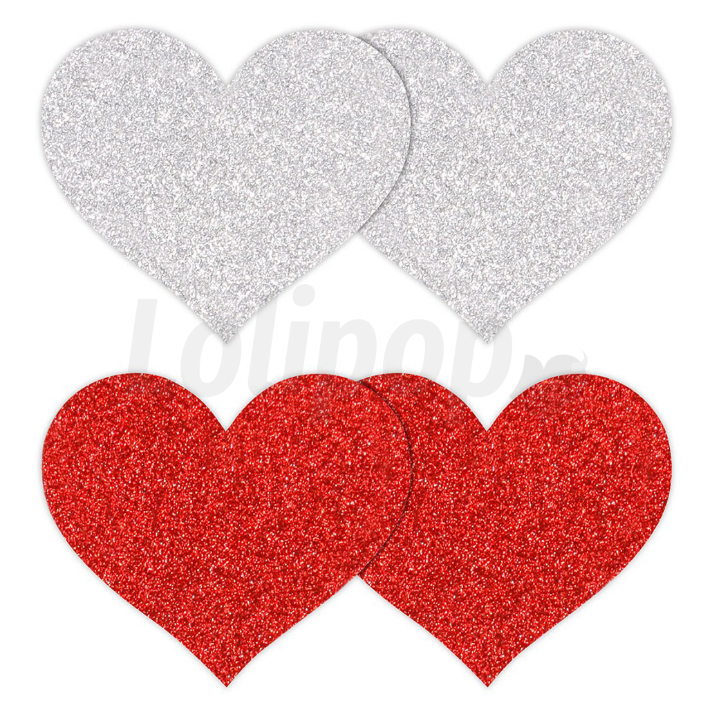 Levně Nálepky na bradavky srdce červené a stříbrné 4 ks