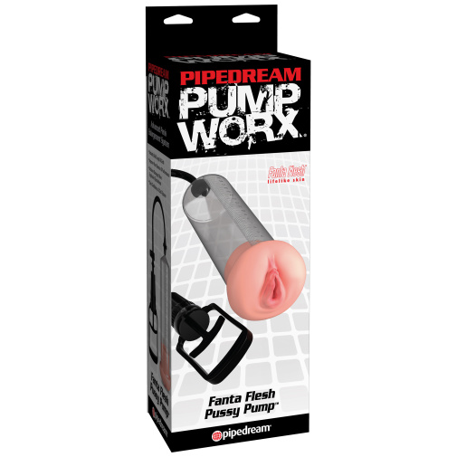 V balení vakuová pumpa na penis s masturbátorem ve tvaru vaginy u vstupu - Pump Worx Fanta Flesh Pussy.