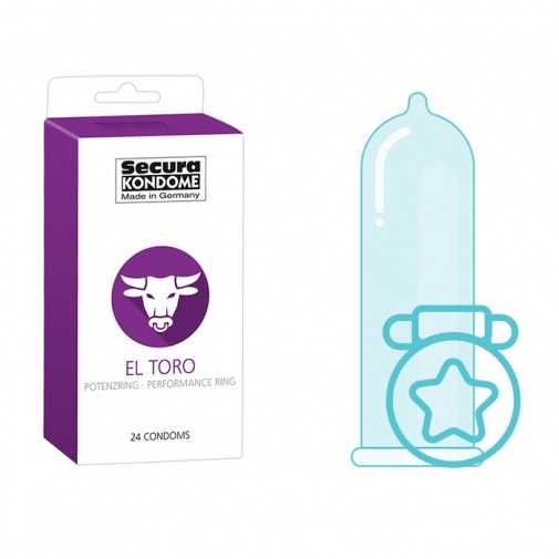 Secura El Toro kondomy s erekčním kroužkem 24 ks