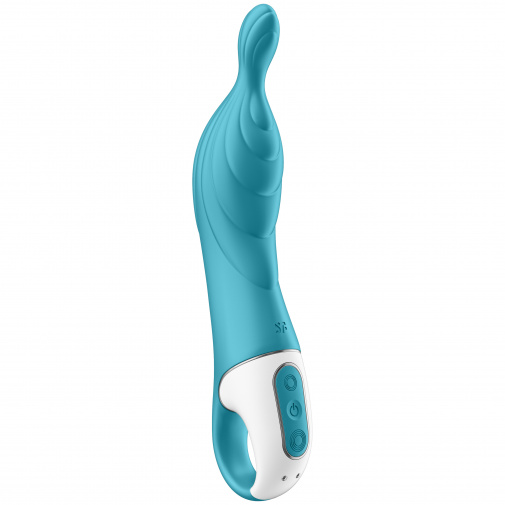 Tyrkysový vibrátor na stimulaci ženské prostaty (bod A) s dvěma tichými výkonnými motorky.