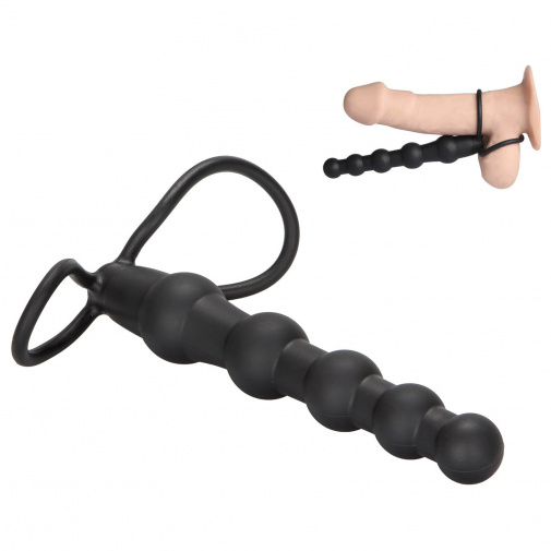 Silikonový anální kolík s kroužky pro nasazení na penis a varlata Beaded Dual Penetrator.