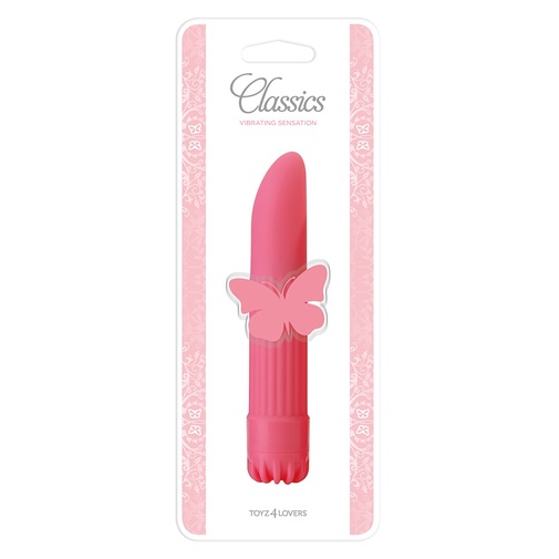 Malý elegantní vibrátor Classics na dráždění vaginy i klitorisu v růžové barvě s tichým motorkem a nastavitelnou intenzitou vibrací.
