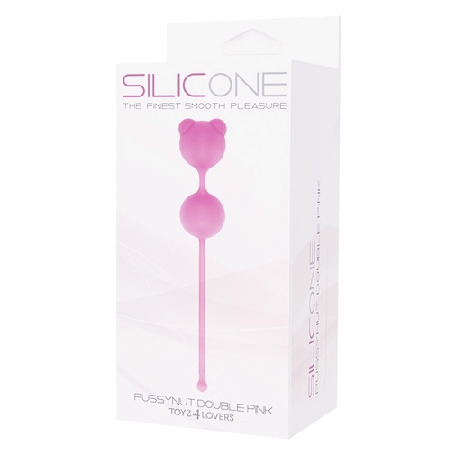 Balení růžových silikonových venušiných kuliček Pussynut Silicone s hedvábným povrchem.