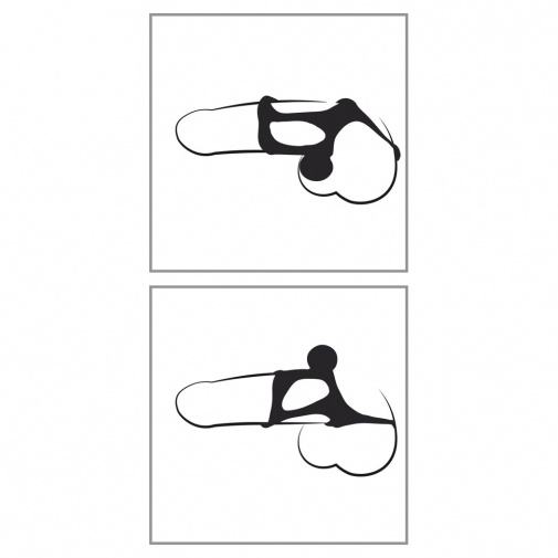 Návlek na penis Black Velvets lze nosit dvěma způsoby, buďto vibračním vajíčkem otočeným nahoru nebo dolů.