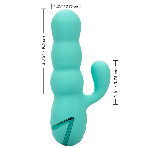 Zaoblené tělo vibrátoru Del Mar Diva s kulovitým tvarem a zajíčkem pro dráždění klitorisu má rozměry vhodné i na cesty.