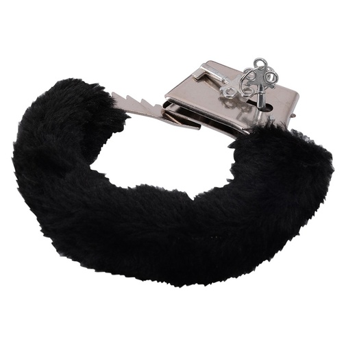 Kovová pouta s jemnou černou kožešinkou BestSeller Furry Handcuffs.