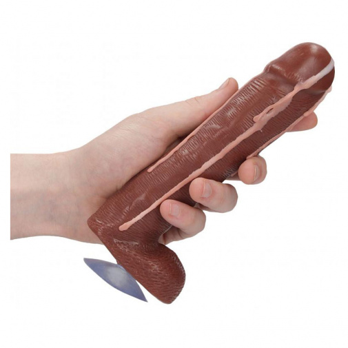 Mýdlo ve tvaru penisu v hnědé barvě s vyobrazením ejakulátu - Dicky Soap with Balls and Cum.