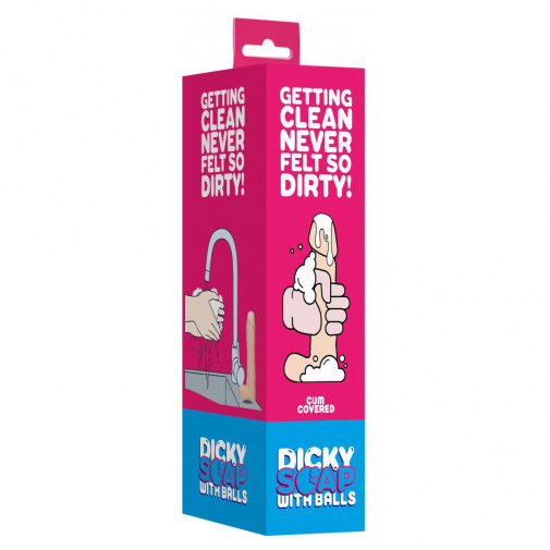 Mýdlo ve tvaru penisu Dicky Soap with Balls and Cum v hravém balení - vhodné jako zábavný dárek.