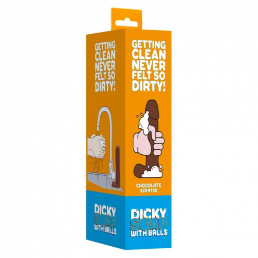 Mýdlo ve tvaru penisu Dicky Soap with Balls s čokoládovou vůní v pěkném balení. Vhodné jako zábavný dárek.