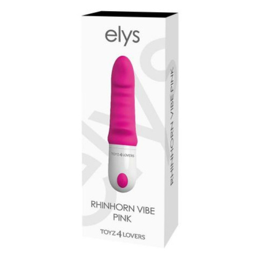 Růžový vibrátor Elys se zahnutou špičkou na bod G a výběžkem pro stimulaci klitorisu v balení.