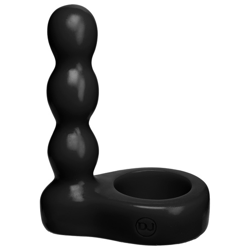 Černý erekční kroužek s análním kolíkem pro dvojitou penetraci vagíny či análu Platinum The Double Dip 2 od značky Doc Johnson.