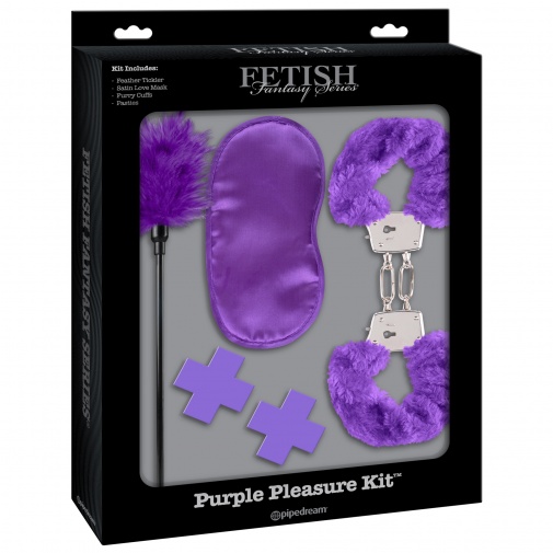 Fialová BDSM sada erotických pomůcek pro začátečníky Purple Pleasure Kit od značky Pipedream.