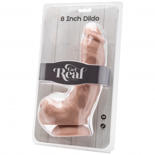 Realistické zahnuté tělové dildo s varlaty a přísavkou - Get Real 8.