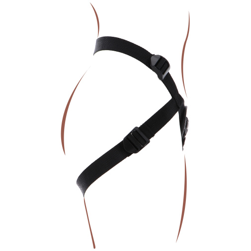 Klasický postroj pro ženu Get Real strap-on s nastavitelnými popruhy a 3 gumovými kroužky o různých průměrech.