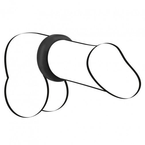 Silikonový erekční kroužek Black Velvets nasazený u kořene penisu.