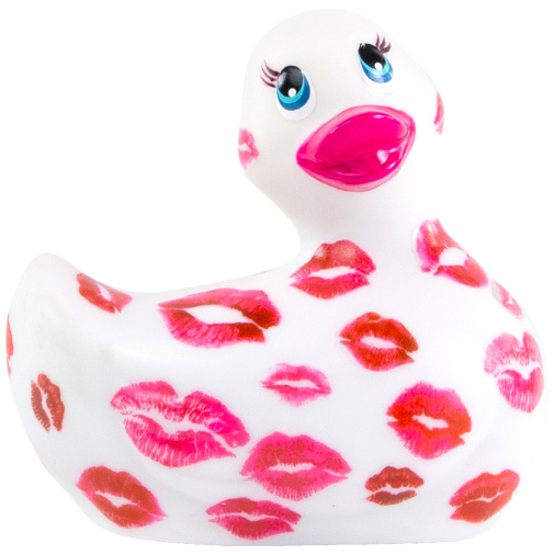 Masážní vibrační kačenka Romance bílá s růžovými polibky.