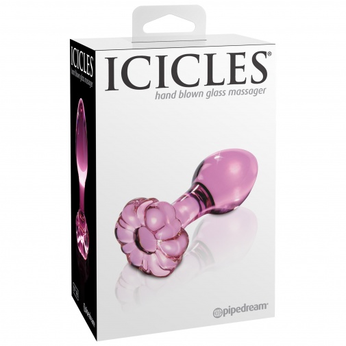 Icicles No. 48 - růžový skleněný anální kolík v luxusním balení, které je vhodné i jako dárek.