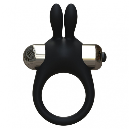 Černý silikonový vibrační kroužek s králičími oušky pro stimulaci klitorisu JoyRings.
