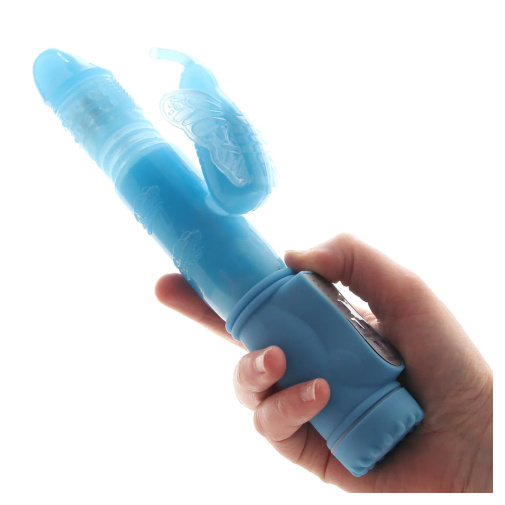 Modrý vibrátor se stimulátorem klitorisu a funkcí přirážení – Firefly Lola.