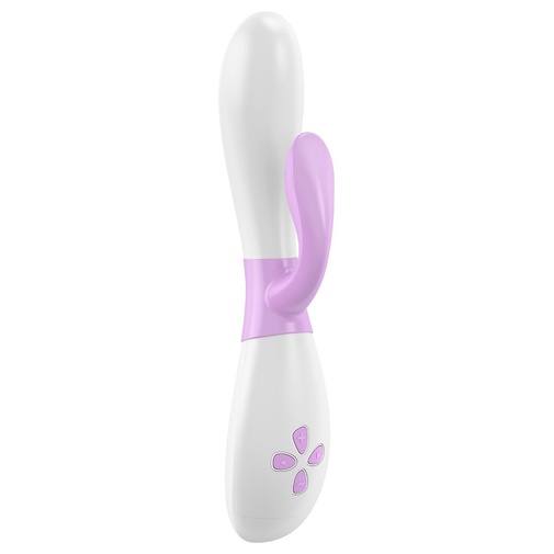 Luxusní silikonový vibrátor OVO K2 se stimulátorem klitorisu v bílo-růžové barvě a s ovládáním pomocí tlačítek