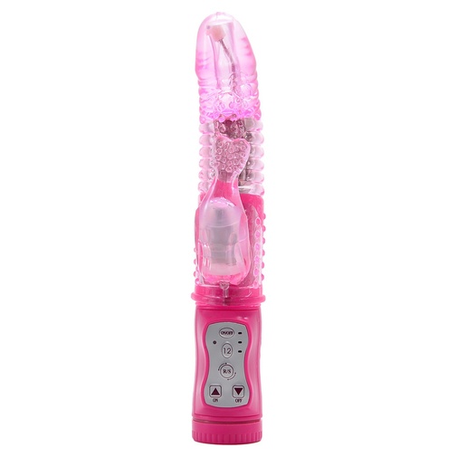 Pěkný kvalitní vibrátor Magic Tales Secret Heart s dvěma motorky a stimulátorem klitorisu v růžové barvě.