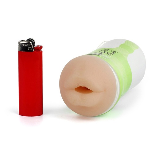 Detail na velikost masturbátoru ve srovnání s běžným zapalovačem.