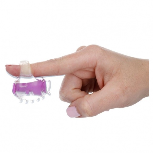 Flexibilní vibrátor na prst ve fialové barvě.
