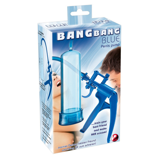 Balení modré vakuové pumpy na penis - Bang Bang.
