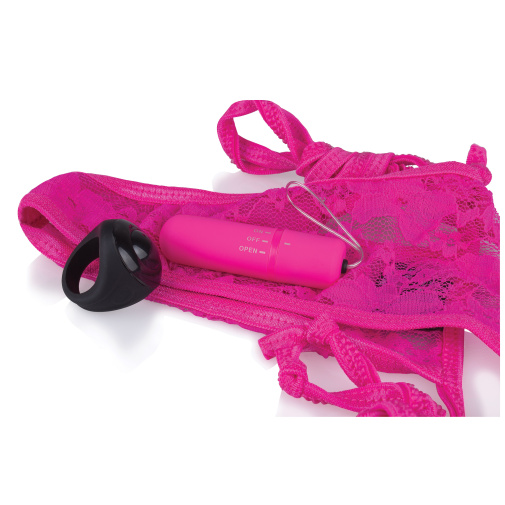 Screaming O – sexy erotický set, který tvoří růžové kalhotky s kapsičkou, mini vibrační vajíčko a dálkové ovládání ve tvaru prstenu.
