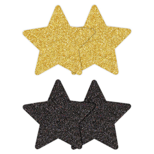 Nálepky na bradavky ve tvaru hvězdy černé a zlaté 4 ks.