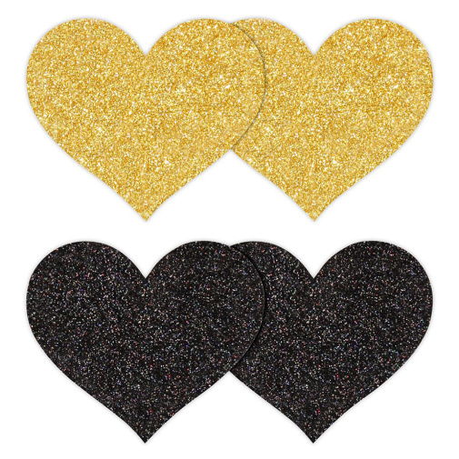 Nálepky na bradavky ve tvaru srdce černé a zlaté 4 ks.