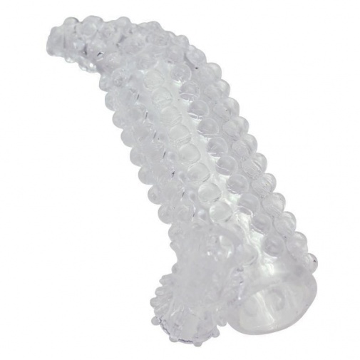 Timeless G-spot návlek na penis se zahnutou špičkou ke stimulaci bodu G, s výstupky po celém povrchu a malým otvorem pro vibrační vajíčko.