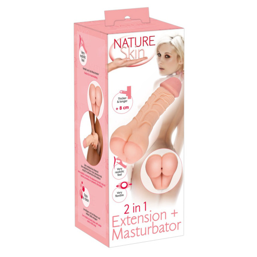 Nature Skin 2v1 návlek na penis a masturbátor v balení.