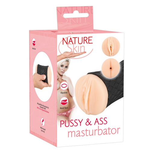 Oboustranný realistický masturbátor vagina a zadeček Nature Skin Pussy and Ass v balení.