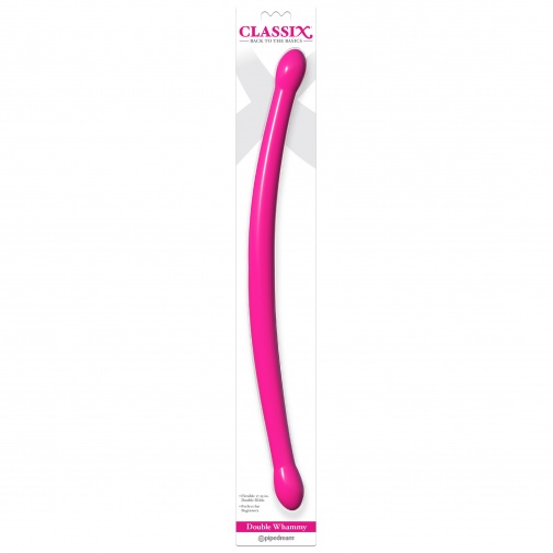 Balení 44 cm dlouhého, ohebného unisex růžového dilda Double Whammy.