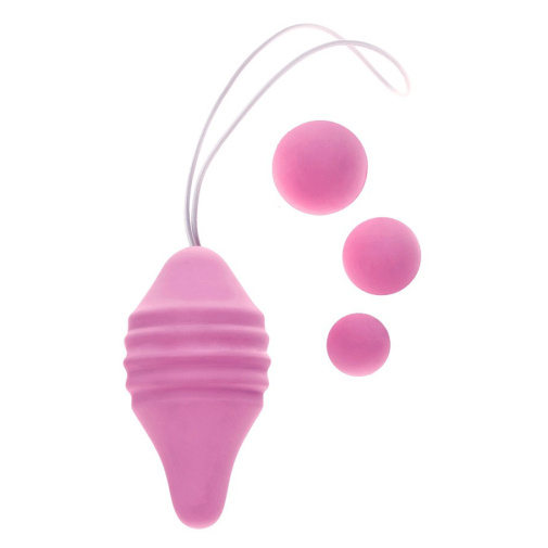 Růžové vibrační vaginální vajíčko pro posílení pánevního dna se třemi závažími a praktickým pouzdrem – Pelvix.