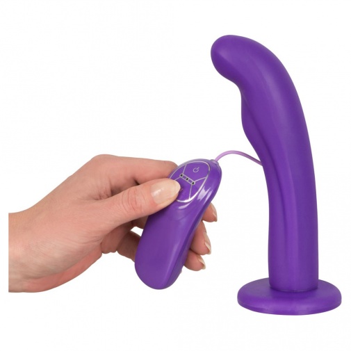 Silicone Purple Vibe - fialové vibrační dildo s přísavkou a ovladačem na kabelu.