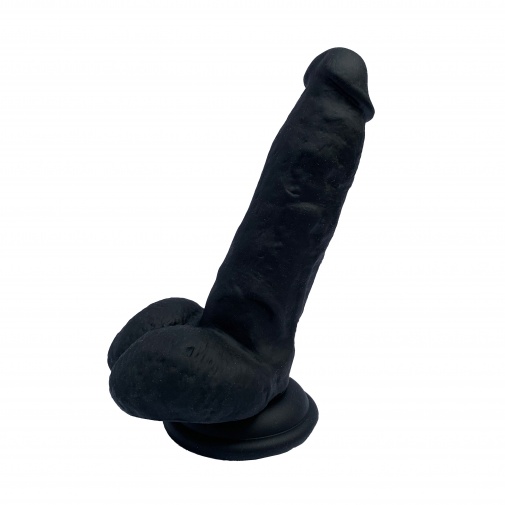 Černé nevibrační dildo Real Safe Squat má přirozeně zahnutý tvar.