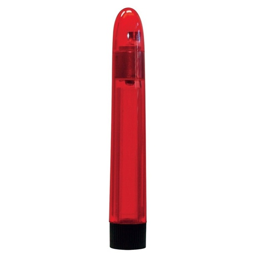 Červený pevný vibrátor s hladkým povrchem a multirychlostními vibracemi.