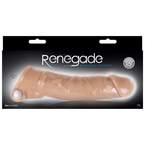 Prodlužující vibrační návlek na penis s odnímatelnou výplní v tělové barvě - Renegade Manaconda.