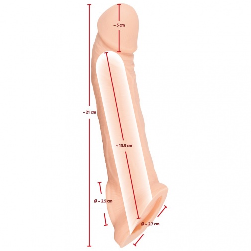 Rozměry prodlouženého realistického návleku na penis - Nature Skin Penis Sleeve.