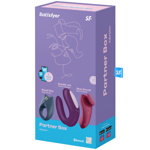 Sada tří smart erotických pomůcek pro páry Satisfyer Partner Box 3 v krásném dárkovém balení.