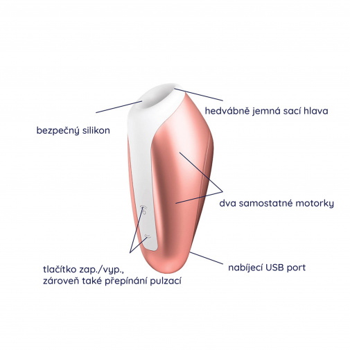 Popis jednotlivých částí klitorisové vibrační pomůcky Satisfyer Love Breeze.