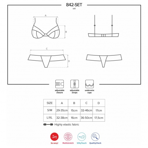 Velikostní tabulka pro erotické spodní prádlo Obsessive.