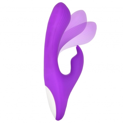 Silikonový nabíjecí vibrátor Flex fialové barvy s vodotěsným povrchem se stimulátorem na klitoris ve tvaru zajíčka.